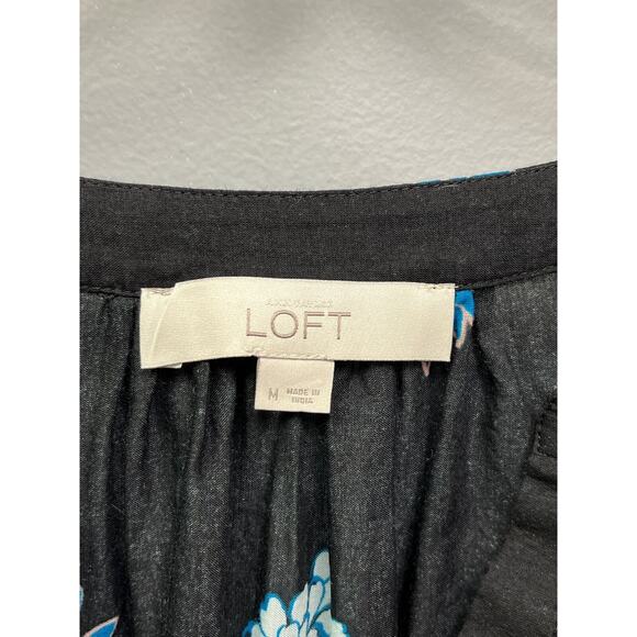 LOFT ladies medium semi sheer‎ floral long sleeve Black/Blue - Picture 3 of 7